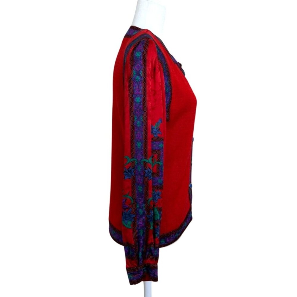 Anne Crimmins Umi Collections Size S Red Knit Top Cardigan Embroidered Vintage - Picture 2 of 8